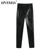 KpyTomoa Mulher Chic Moda Faux Couro Skinny Fit Pants Vintage High Side Zipper Feminino Torros Feminino Mujer 201113