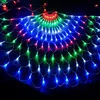 Strings 424LED 3pcs Peacock Curtain Icicle String Light Christmas Mesh Net Fairy Garland Wedding Party Backdrop LightLED LED