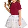 Camisetas para niños Camiseta informal de manga corta con tapa de la cara Moda de color sólido Cuello redondo de ajuste Slim Tops Camiseta de verano para niños