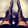 Модные секс вырезов бедро высокие ботинки зашнуруют сапоги с коленом женский стиль высокие каблуки с длинными гладиаторами Сандальсы5