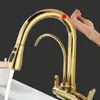 Kitchen Faucet z Pull Down Opryskiwacz 2 Uchwyt 3 w 1 Filtr Wody Oczyszczacz Kłótniki Szczotkowane Nickel Inteligentny czujnik Dotyka Kitchen Caucets