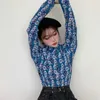 Yedinas Camicette dolcevita stile giapponese Camicette a maniche lunghe con stampa floreale Camicie eleganti da donna con design a pieghe chic coreano 220407