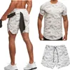 camiseta de camuflagem de traje esportivo para casais de lazer seco rápido, traje de corrida de verão curto de manga curta 2 peças 220608