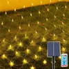 Cordes 1.5x1.5M 3x2M 6X4M Solaire Net Lumières Extérieures Led Maille Guirlande Lumineuse Avec Télécommande Jardin Patio Fenêtre Buissons Arbre Twinkle GarlandLED