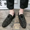 High Quality Loafers Men Shoes Imitation Suede Color Matching Pure Handmade Rhinestones Classic Trend Youth Pointed Toe Party Banq7589371