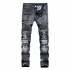 2022 Mens Flaco Diseñador Jeans Moda Distressed Ripped Men Jean Slim Motocicleta Venta Baggy Moto True Biker Denim Pantalones Hip Hop Negro Tamaño 28-40