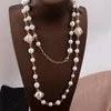 Chaînes Long Collier De Perles Pendentif Mode Blanc Perlé Vintage Élégant Coréen Femmes Bijoux Cadeau De Fête Pour Les Amis En GrosChains