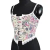 Women Floral Lace Camis Cropped Corset Fashion Linen Flower Printed Tanks Vintage Plastic Boned Overbust Bustier Tupe Tops Cyber Baby Tee Ropa Fairycore XXS-3XL