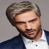 Nxy Wigs Men's Wig Synthetic Fiber Headgear Fashion Silver Grey Short Hair Cover