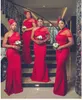 2022 African One Shoulder Sexy Dark Red Bridesmaid Dresses Plus Size Wedding Party Gowns Long Ruched Mermaid Bride Maid of Honor Dress