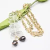 Naszyjniki wiszące biżuteria naturalny podwójny kwarc kwarc złoty łańcuch Naszyjnik czarny keshi perły ręcznie robione dla ladypendant