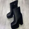 Rontic Yeni Şık Kadın Platformu Ayak Bileği Çizmeler Blok Topuklu Kare Toe Zarif Siyah Fuşya Parti Ayakkabı ABD Boyutu 4-13