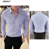 Style coréen beau mode hommes chemises boutonnées coupe ajustée à manches longues chemises à rayures Asain taille 220401