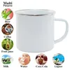 Sea DIY Sublimation Tasse en émail de 12 oz avec bord en argent 350 ml en acier inoxydable émaillé Dent Tasse Poignée Bouteille de café d'eau de transfert de chaleur vierge