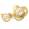 Pacifiers# Pacifiers# 26 Name Initial Letter Baby Pacifier And Clips BPA Free Silicone Infant Nipple Gold Bling Born Dummy Soother