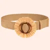 Bälten Gras Breien Brede Taille Riem Bohemian Stro Gevlochten PP Nep Elastische Round Buckle Jeans Decoratieve BroeksBanderenbelts