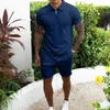 OEIN Mens Summer Polo Suit 2 Piece Tracksuit Casual Jogging Clothing Men Solid Lapel Short Sleeve+shorts Sportswear Set 220408