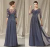 Dark Navy A-Line Mother Of The Bride Dress Elegant V Neck Floor Length Chiffon Lace Sequined Half Sleeve Avondjurken Party Gowns Robe De Soriee