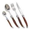 Set di posate Jaswehome 4PCS Set di coltelli da bistecca in acciaio inossidabile Stoviglie ABS Grano del legno Manico Forchetta Cucchiaio StovigliePosate