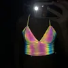 Y2K Retro Sexig Deep V Laser Reflective Camisole Crop Top Women Elegant Bandage Tank Top Skinny Clubwear Camisole Summer Deal 220719