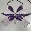 Y2K Butterfly Sequin Crop Top Women Summer Backless V Neck Sexy Club Costume Outfits Festival Clothes Bandage Bra Tops 220316