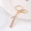 Gold Color Rhinestone Figure Keychain 0-9 Golden Number Arabic Numerals Key ring For Women Jewelry Handbag Pendant Keyring Keyfob