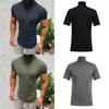 Men Casual Spring Summer T-shirt Solid kleur Korte mouw Turtleneck tops 2022 Nieuwe comfortabele katoenen buitensportoverhemden Y220606