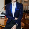 Fashion Men's Jacquard Contrast Collar Blazer Red Black Blue Sequin Slim Blazer Men's Club Prom Dress Tuxedo Suit Coat Jacket 220527