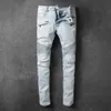 Мужские джинсы Дизайнерские потертые рваные байкерские облегающие мотоциклетные байкерские джинсы для мужчин Модные мужские черные брюки для мужчин Slim-F246l