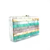 2022 Fashion Acrylic Marble Square Clutch Bag Multicolor Evening Bag with Chain