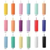 16 oz Sıska Tumbler Mat Renkli Akrilik Kupa, aynı renk Kapaklı ve Hasır Çift Duvarlı Plastik Bardaklar Temizleyici Yeniden Kullanılabilir Toplu Bardak