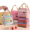 Lunch Totes Bag Thermal Insulated Portable Cool Canvas Stripe Carry Case Picnic high quality RRE13548