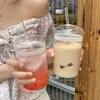 450ml Ins Simple Glass Cup With Lid Straw For Coffee Water Beer Juice Bubble Milk Tea Transparent Glass Ice Cold Drinks Tumbler