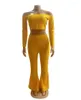 Pantalones de dos piezas para mujer Conjunto acampanado de un hombro amarillo primavera W720Mujer