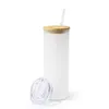 25oz 승화 블랭크 유리 텀블러 대나무 뚜껑과 짚 똑바로 슬림 한 프로스트 맑은 캔 캔 컵 DIY 열전달 설계 여름 물병