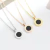 Europe America Fashion Style Necklace Men Lady Women Stainless Steel 18k Gold Engraved B Letter Setting Diamonds Mother of Pearl Onyx Double-sided Pendant