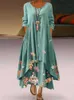 Casual Dresses Spring Summer Women Dress Floral Print Long Sleeve Maxi Elegant Plus Size Irregular Hem Female Vestidos