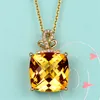 18K Or De Luxe Carré Citrine Jaune Tourmaline Cristal Gemstone CZ Pendentif Collier Pour Femmes Bijoux De Mariage