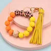 Favor Frosted Wooden Bead Bracelet Keychain Fashion Pattern Tassel Pendant Bracelets Women Girl Key ring Wrist Keyring Handbag Ornaments