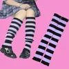 Calzini Calzetteria 2022 Punk Stripe Knit Long Girls Outdoor Knee High Elastic 2000s Lady Warm Gothic Hip-hop Rock Sock