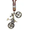 Collana con ciondolo bici in metallo Collana con bicicletta in bronzo retrò Catena in pelle donna uomo gioielli di moda hip hop