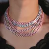 Chokers azul rosa zircônia cubica cz de dois tons cor miami colar de corrente cuba de elos gelada fora chank hip hop masculina joalherychokers godl22