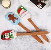 أدوات كعكة عيد الميلاد مقبض خشبي المطبخ فندان كريم ملعقة زبدة السيليكون مكشطة المطبخ أداة الخبز SN4393