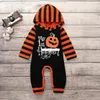 Costume d'Halloween Bébé filles garçons Citrouille lettre imprimer barboteuse enfants rayure Manches longues Combinaisons à capuche Automne enfants Escalade