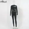 FQLWL Winter Hollow Out Summer Black Jumpsuits Sexiga kläder för kvinnor Turtleneck långärmad bodycon jumpsuit 220720