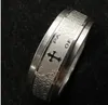 Band Rings Gold Silver Silver Rostfritt Steel English Lord's Prayer Cross Etaching Polishing Ring