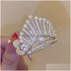 H￥rklipp Barrettes Fashion Jewelry Hairpin Rhinestones Faux Pearl Crown Hairclip For Women Girl Barrette Ponytail Grab Clip Head Dhmey