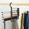 Multifunktionell 5 i 1 Byxor Storage Rack Justerbara byxor Tie Storage Shelf Closet Organizer Rostfritt stål Klädhängare 220408