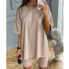 Mulheres casuais de duas peças ajustam traje solto e bodycon shorts de baixo terno de fundo feminino de 2 peças Loungewear T200623