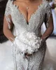 Amzing Cristal Princesse Robes De Mariée 2022 Illusion À Manches Longues Perlée Grande Taille Arabe Aso Ebi Royal Sirène Robe De Mariée Grande Taille